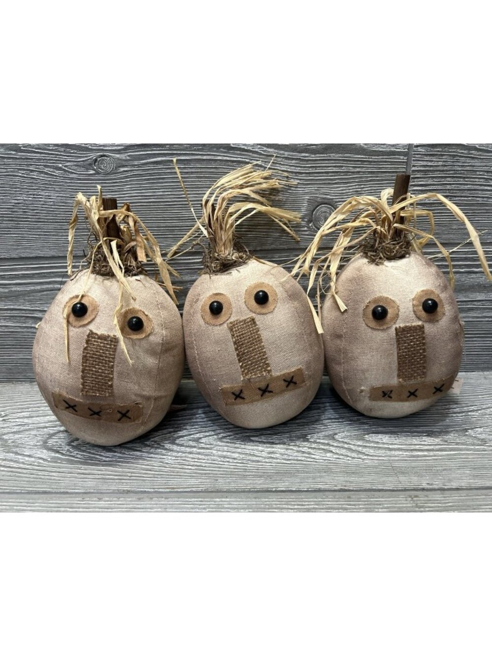 Primitive Cream Pumpkins Lot of 3 Rustic Halloween Plush Fall Jack o’Lanterns